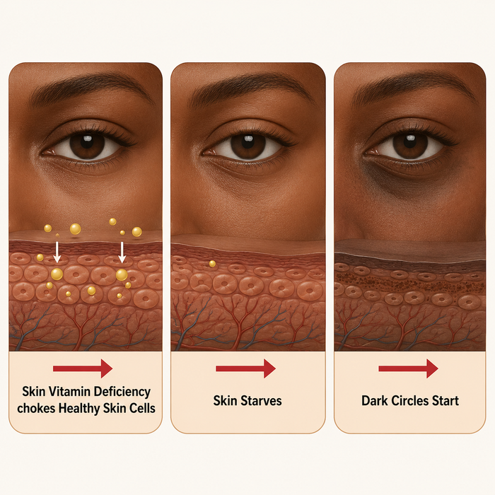 Diagram showing how skin vitamin deficiency causes dark circles